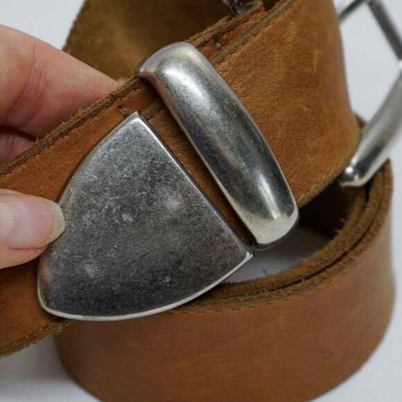 Vintage 90s Brown Leather Coastal Cowgirl Western Silver Tone Long Belt main image 6